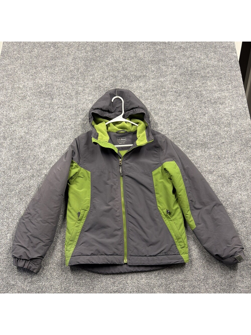 LL Bean Boys Winter Snow Ski Jacket Hooded Green and Gray Size 10/12